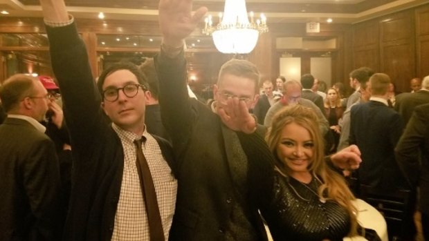 Former reality star Tila Tequila, right, giving a Nazi salute at the alt-right conference in Washington DC on Saturday.