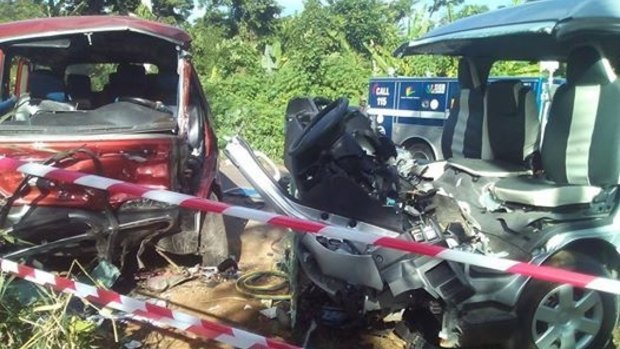 The aftermath of the bus crash in Vanuatu.