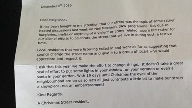 The letter to Christmas Street residents that has created division.