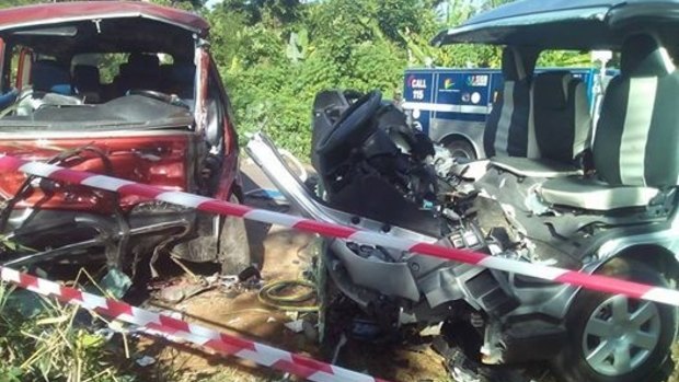 The aftermath of the bus crash in Vanuatu.