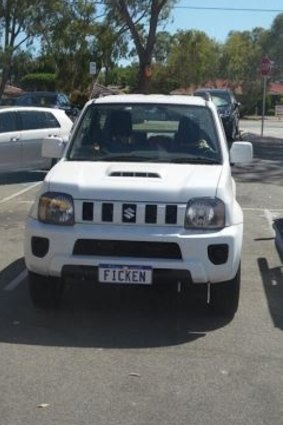 An 'F' number plate of another kind - 'FICKEN', a German swear word, has slipped past Department of Transport approval officers. 