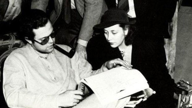 Kathryn Trosper Popper with Orson Welles. She spoke the immortal line, "What's Rosebud?", in the film Citizen Kane.