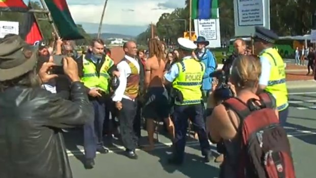 Screenshot from NITV footage Australian Federal Police attempted to seize on Anzac Day.