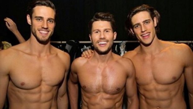 Bronzed and proud: Models Jordan Stenmark, Jason Dundas and Zac Stenmark. 