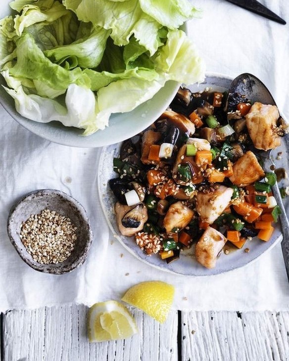 Adam Liaw's salmon sang choy bao is an update on a classic Chinese dish <a href="http://www.goodfood.com.au/good-food/cook/recipe/salmon-sang-choy-bao-20151215-47ujp.html"><b>(recipe here)</b></a>.
