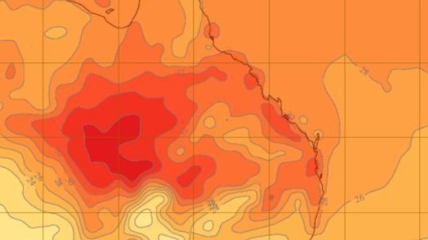 Queensland is expected to swelter under another hot summer's day, as the Bureau of Meteorology heatmap shows.