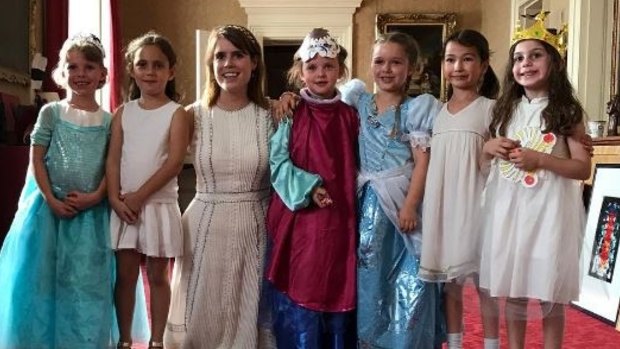 Princess Eugenie, Harper Beckham (third from right) and her friends at Buckingham Palace for her 6th birthday.