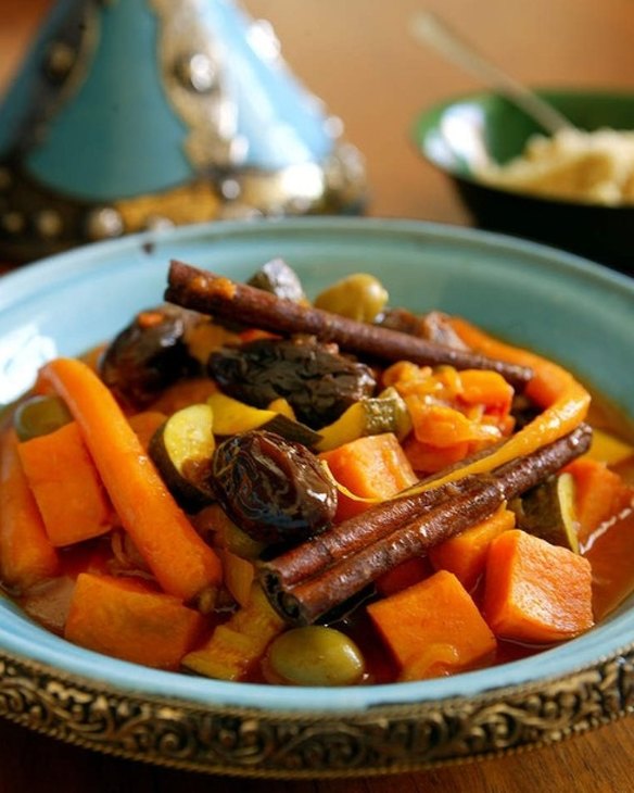 Jill Dupleix's fruit and vegetable tagine is also great with fish or chicken <a href="http://www.goodfood.com.au/good-food/cook/recipe/fruit-and-vegetable-tagine-20111019-29vqc.html?rand=1394661439512"><b>(Recipe here).</b></a>