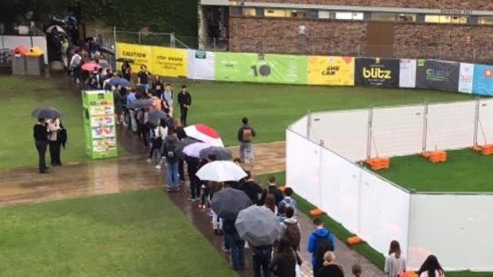 Students queueing.