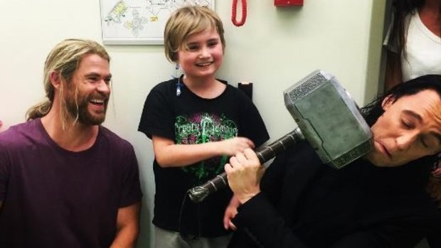 Hemsworth and Tom Hiddleston were a knockout as they brought Thor's magical hammer to Lady Cilento Children's Hospital.