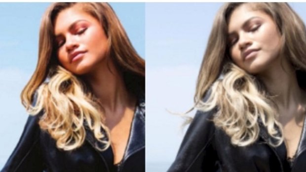 An image posted by Zendaya Coleman of the original (right) and retouched photos from the Modeliste shoot.
