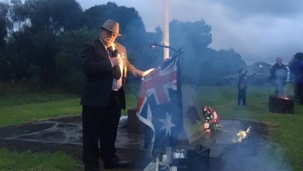 Yambuk's only local-born veteran, Mick Cain, officiates at the village's first dawn service.
