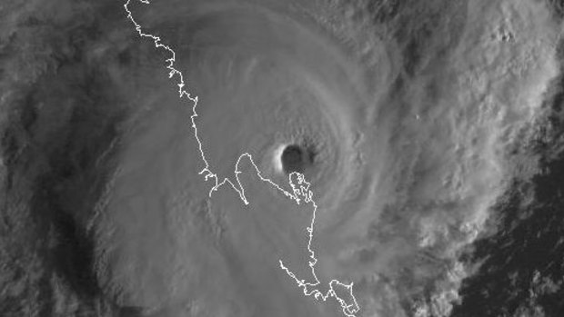 The intense eye of Cyclone Marcia as it neared the Queensland coast.