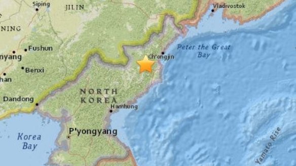 The epicentre of the earthquake that hit North Korea at 12:30pm AEDST