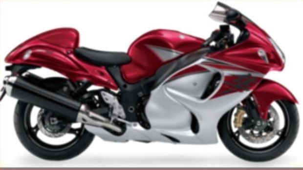 A Suzuki Hayabusa is typical of many sports motorbikes with high fuel tanks.