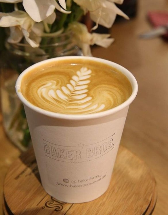 A takeaway latte from Baker Bros. Espresso at Shop 1, 56-58 York Street 