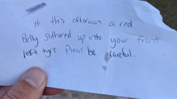 The note left on Mr Garbutt's windscreen warning him to "be careful".
