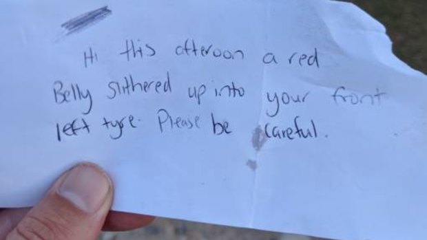 The note left on Mr Garbutt's windscreen warning him to "be careful".
