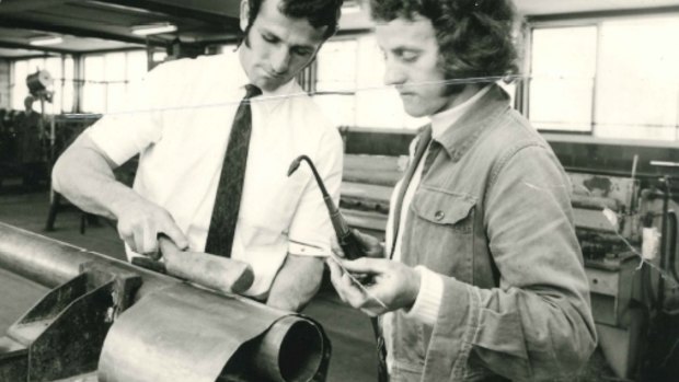 Plumber Malcolm Buckley (right) working with his foreman in the 1970s.