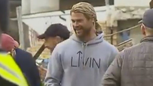 Chris Hemsworth wearing a hoodie promoting Australian mental health charity LIVIN.