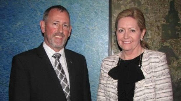 Lord Mayor Lisa Scaffidi with former CEO Gary Stevenson when he was appointed in 2012. 