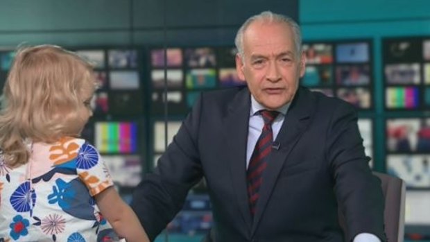 British ITV newsreader Alastair Stewart is upstaged by toddler Iris Wronka during a live TV interview.