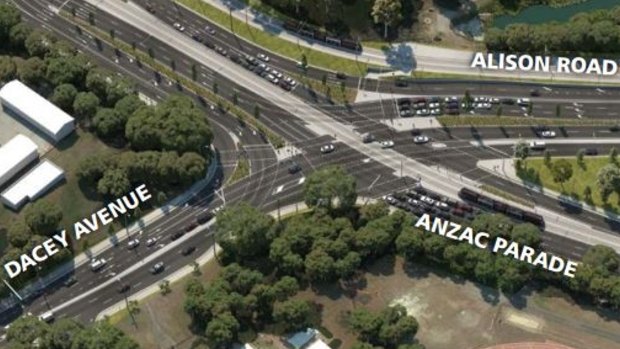 The so-called continuous flow intersection planned for Moore Park.