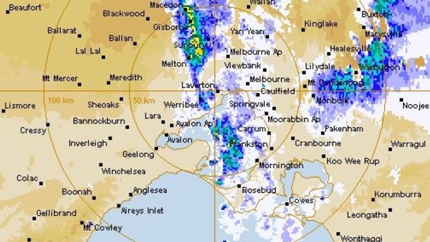 Rain over Melbourne at 8am on Wednesday September 21.