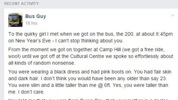 "Bus Guy" searches for "quirky girl".