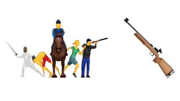 The 'modern penthathlon' and 'rifle' emoji, seen here as imagined by website Emojipedia, were dropped as emoji candidates.