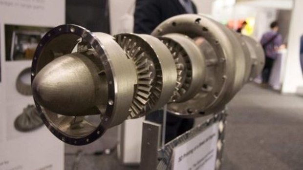 The 3D printed jet engine on display at the Avalon Airshow.