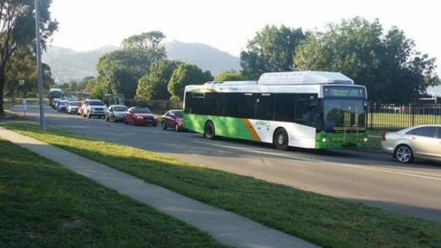 Traffic banked up in Tuggeranong on Wednesday.