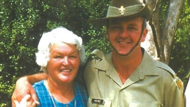 Mary Lockhart and her son Greg Holmes in 2000. 