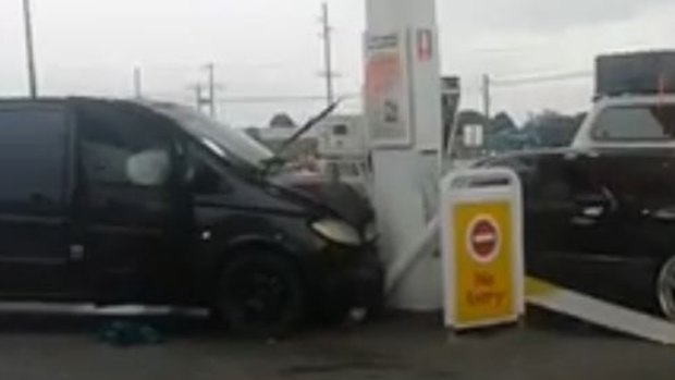 The chase ended when the driver of the Mercedes van crashed into a petrol station bowser.
