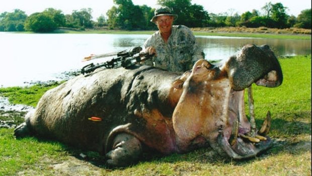 Dr Jan Seski with a hippo he killed. 