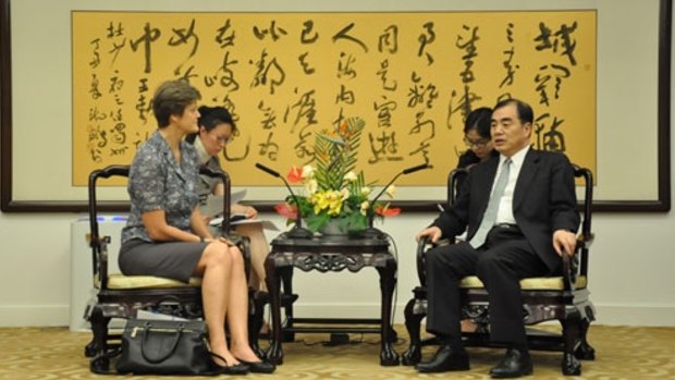 New Chinese special envoy on North Korea, Kong Xuanyou, right, meets with the UK ambassador to China, Barbara Woodward, left, last month.