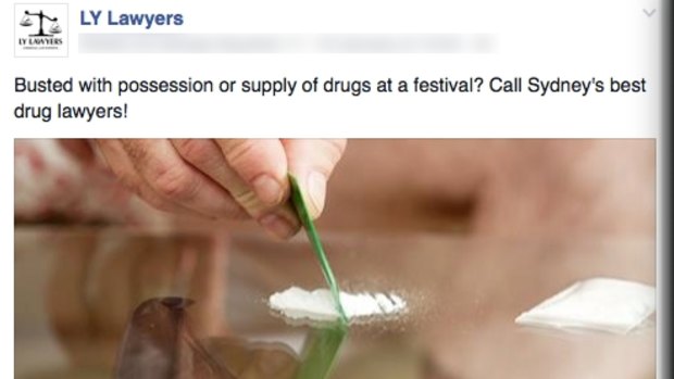 The ad LY Lawyers used on Facebook to target potential drug offenders.