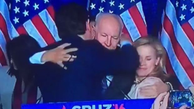 Ted Cruz accidentally elbows his wife Heidi in the face after completing his concession speech. 