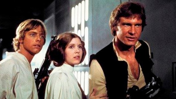Mark Hamill, Carrie Fisher and Harrison Ford in the original <i>Star Wars</i>. 