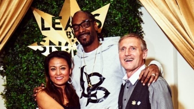 John Lord and his girlfriend, Ling Monk, pictured with rapper Snoop Dogg, who Lord has signed to sell a branded product called Leafs by Snoop.