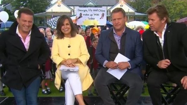 Wilkins on the Today show with (L-R) Karl Stefanovic, Lisa Wilkinson and Tim Gilbert.