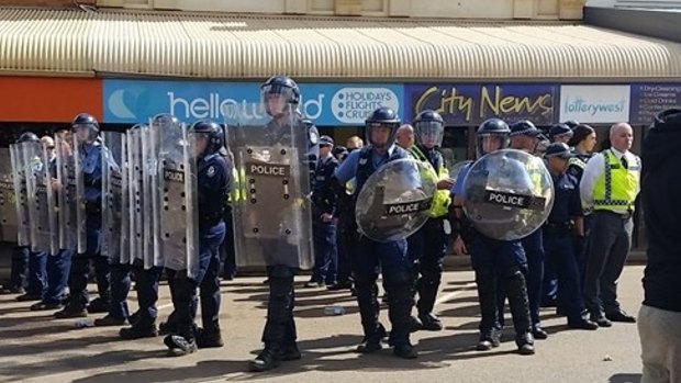 Riot police in Kalgoorlie were called in after tensions boiled over on Tuesday. 