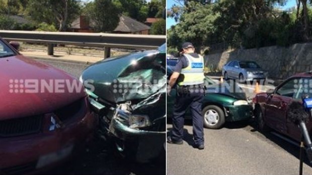 Three people have been taken to Frankston Hospital after a police chase ended in a collision.
