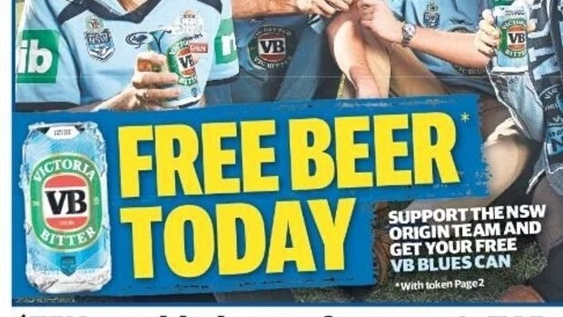 The Saturday <i>Daily Telegraph</i> had an offer for a free blue VB can.