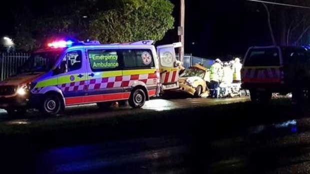 Police at the scene of a serious crash in Caringbah.
