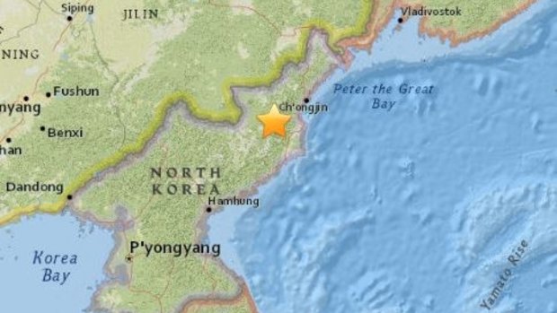 The epicentre of the earthquake that hit North Korea at 12:30pm AEDST