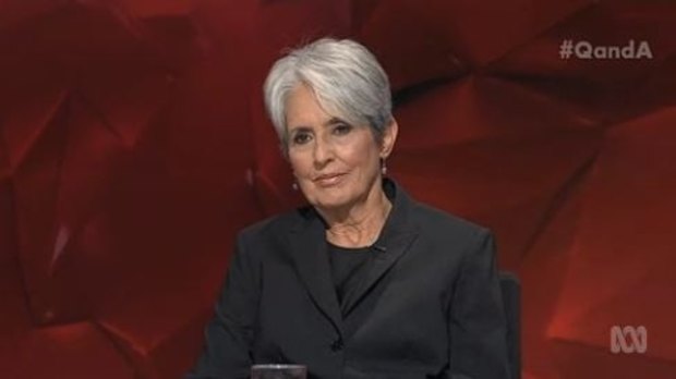Calm, graceful and polite .... Singer and social activist Joan Baez won the night on Q&A with great insights and a performance of Steve Earle's 'God is God'.