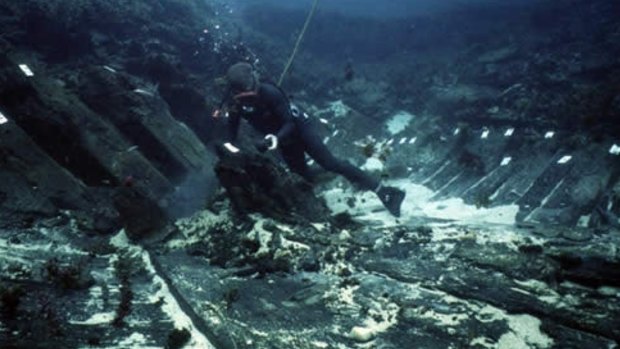 A diver on the wreck of the Batavia, one the four Dutch ships already discovered off the WA coast.