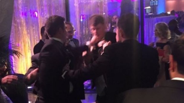 Scene from the brawl between Fox News correspondent Jesse Watters and the Huffington Post's Ryan Grim.