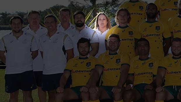 Di Patston in a Wallabies team photo in June last year.